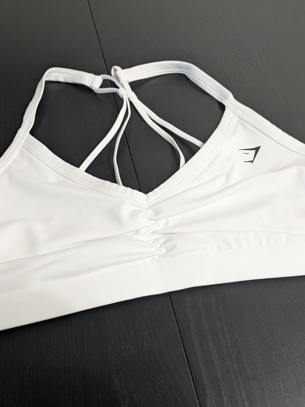 Gymshark White Strappy Sports Bra with Ruched Front